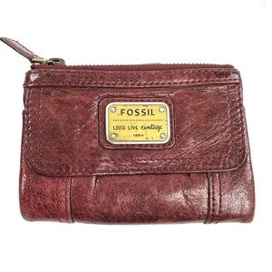 Fossil Brown Leather Bifold Snap Medium Wallet Clutch Credit Cards